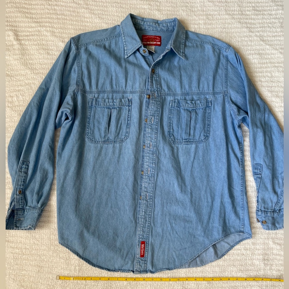 Vintage Marlboro Branded Denim Jean Long Sleeve Shirt L